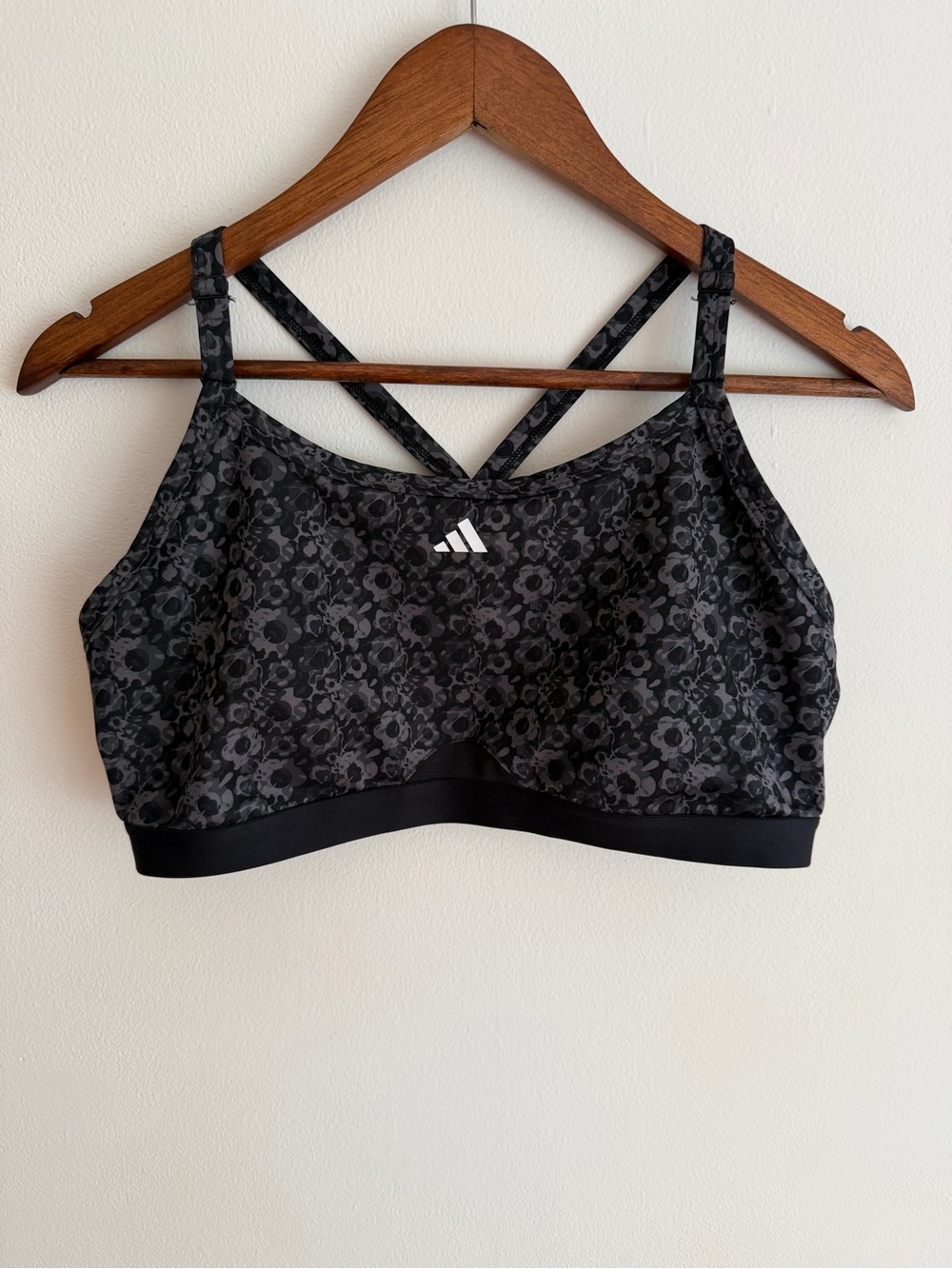 adidas Light Support Strappy Sports Bra Grey Black Floral Print XL A-C